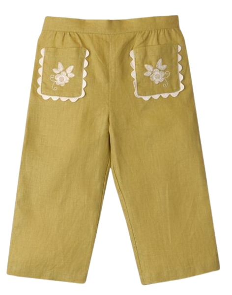 GINGERSNAPS Baby Girls' Pull-On Linen Pants with Embroidered Pockets