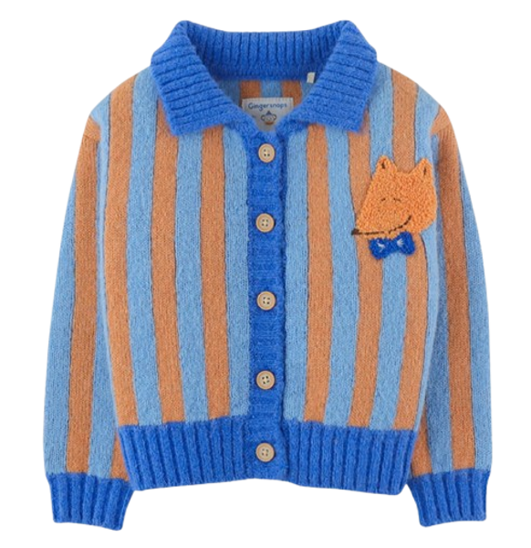 GINGERSNAPS Baby boys fox chenille applique & elbow patch on retro stripes cardigan