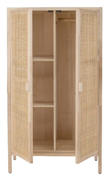 BLOOMINGVILLE Marikka Cabinet – Natural Gmelina Wood & Rattan Wardrobe