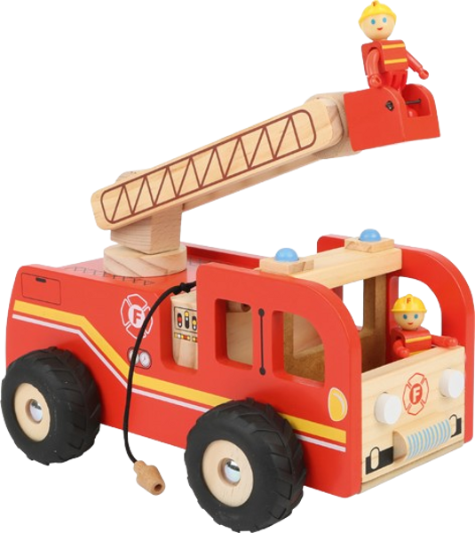 SMALL FOOT Holz-Feuerwehrauto – Drehleiter & Feuerwehrfiguren