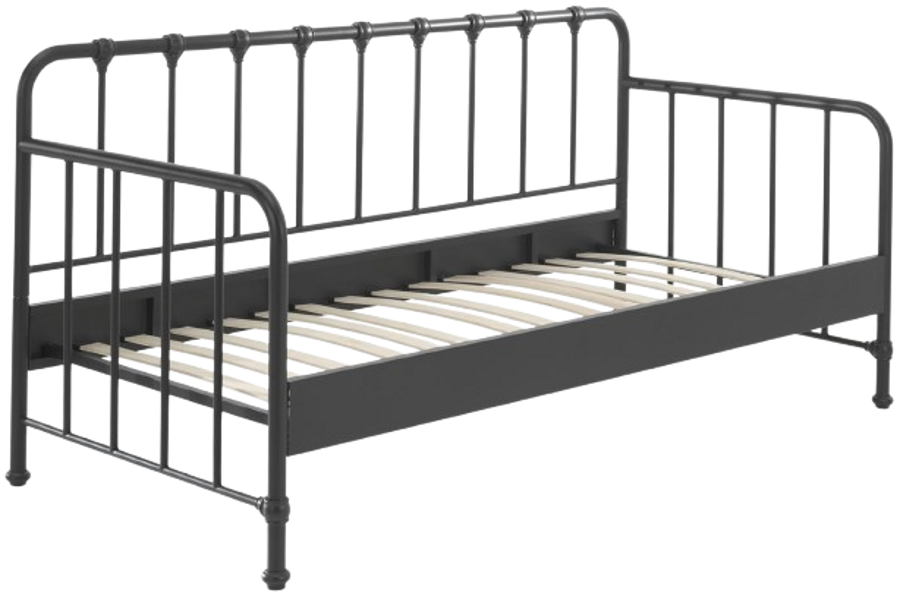 VIPACK Dzelzs gulta 90 x 200 cm melnā krāsā BRONXX – Industriālais dizains