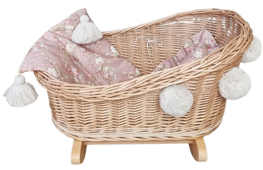 WICKLYBOX Berceau de Poupée en Osier et Bois de Hêtre - Couleur Naturelle