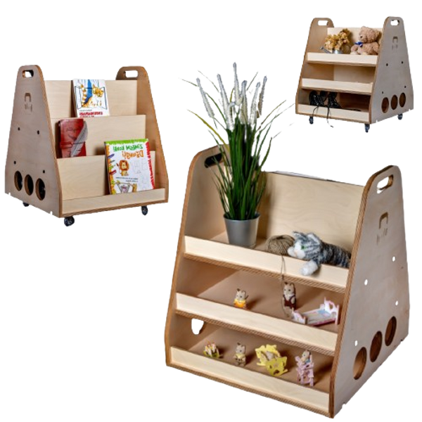 LUULA Montessori Bookshelf | Wheeled Toy Box Berta