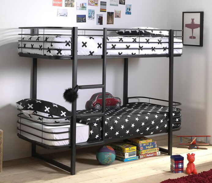 VIPACK Lit superposé OSCAR, 90 x 200 cm – Noir | Sécurisé, Durable & Design Industriel