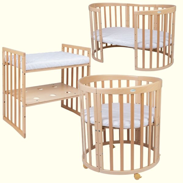 WALDIN Naturholz 7in1 ovales Babybett